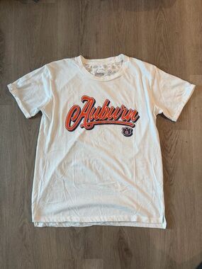 Pressbox Auburn Script Logo White Tee with Orange and Navy